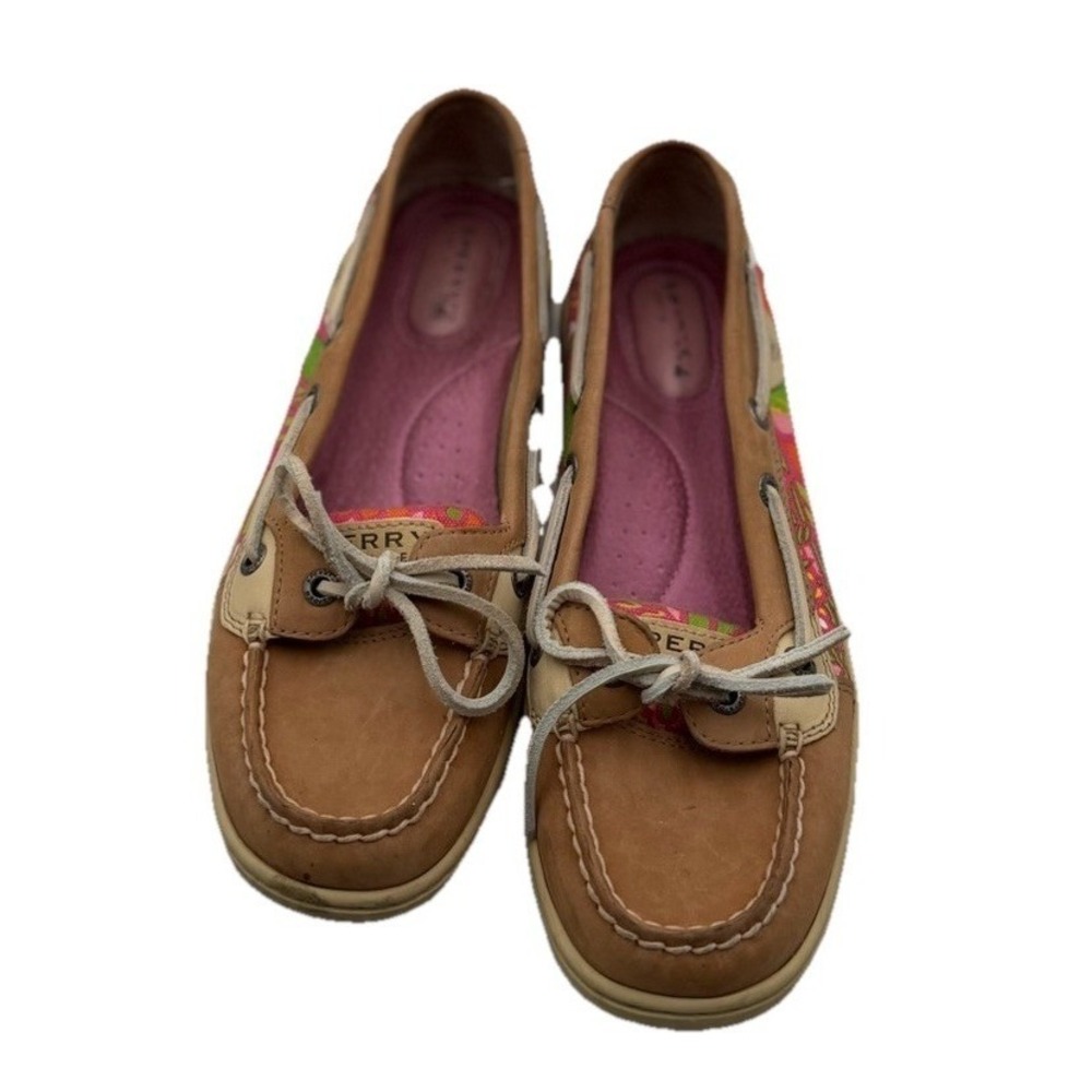 Sperry‎ Top-Sider Womens Angelfish Boat Shoes Tan Leather Floral 9102245 Size 8M